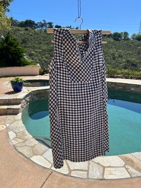Tommy Bahama Blue and White Linen Gingham V-Neck Midi Dress, with Pockets!